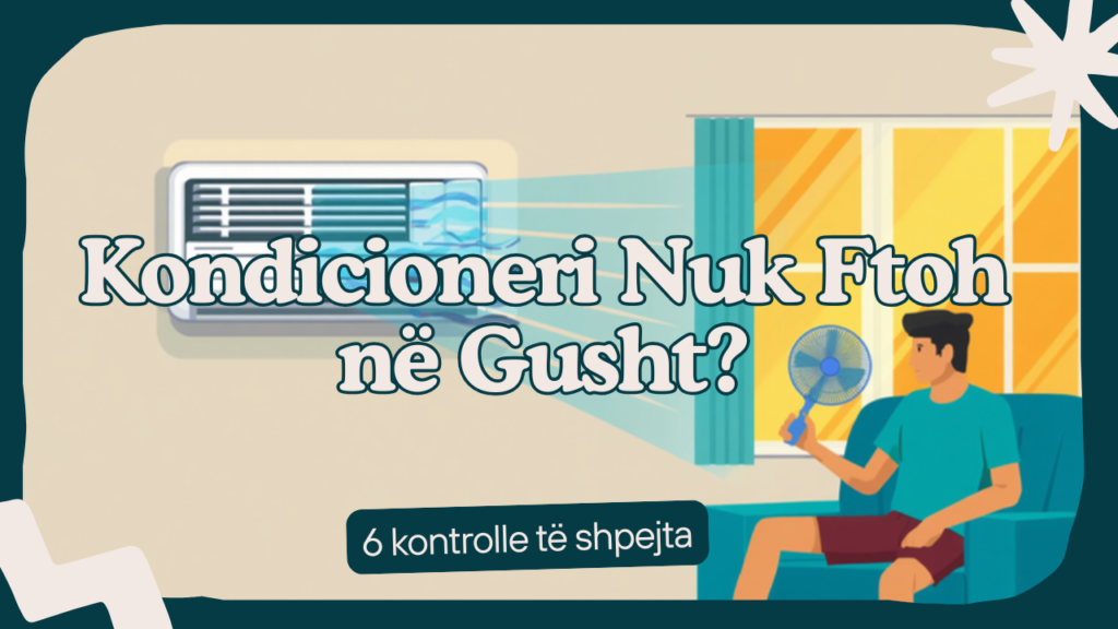 Person me freskore para kondicionerit që nuk ftoh në vapën e gushtit
