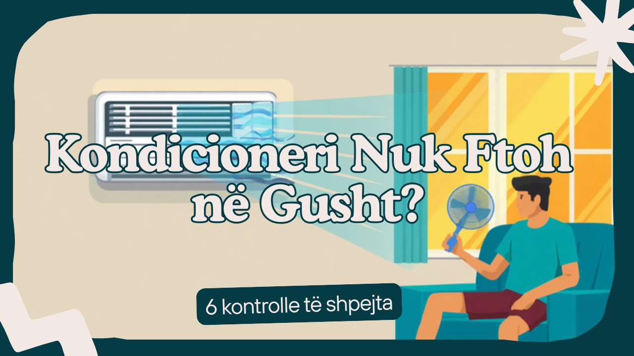Person me freskore para kondicionerit që nuk ftoh në vapën e gushtit